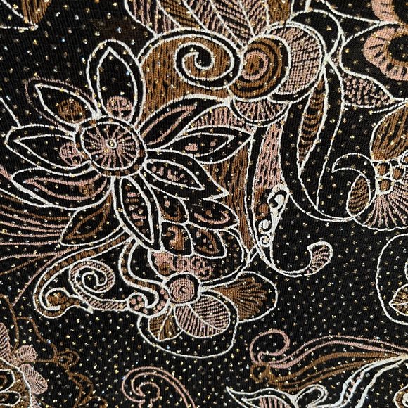 Blu Sage Shiny Black & Floral Design Over Shirt LS Size XL - Picture 2 of 4